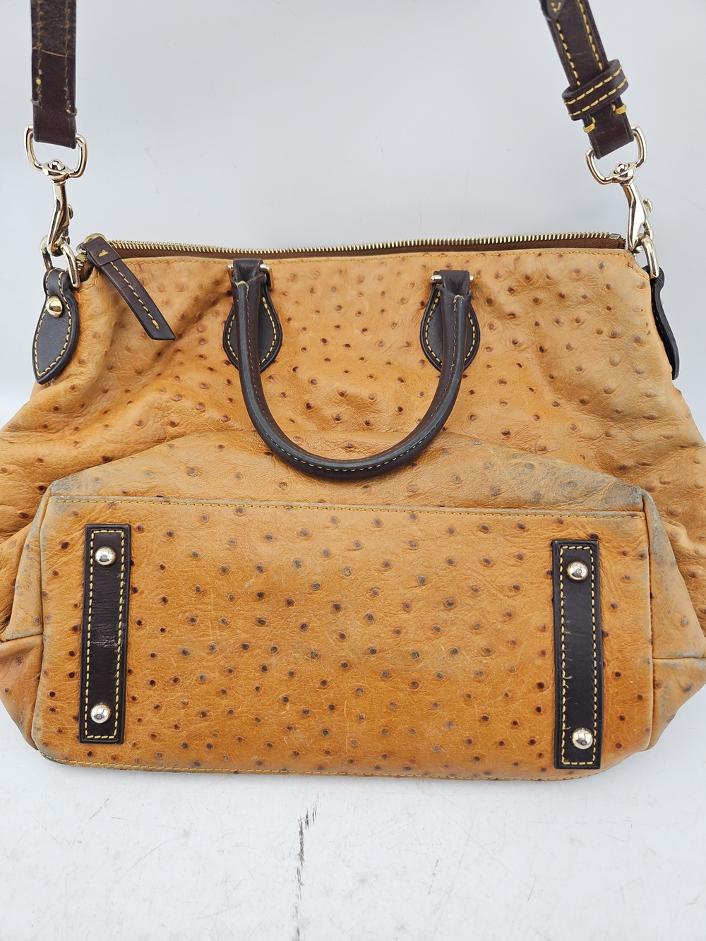 Dooney & Bourke Tan Ostrich-Embossed Leather Shoulder Bag with Wallets - Picture 7 of 13